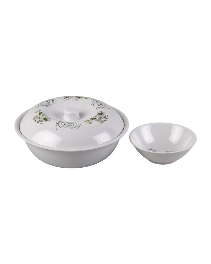 Beautiful Melamine White Green Floral Dinnerware | Pack of 34