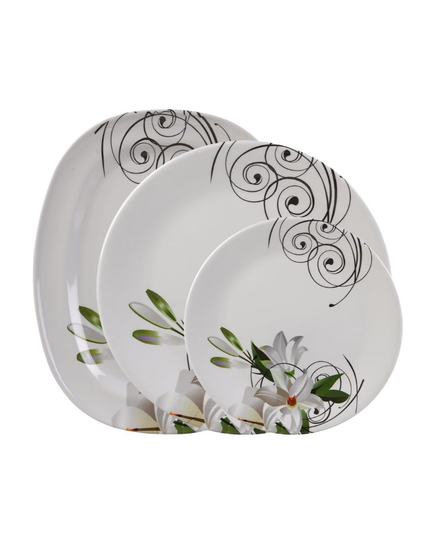 Beautiful Melamine White Green Floral Dinnerware | Pack of 34