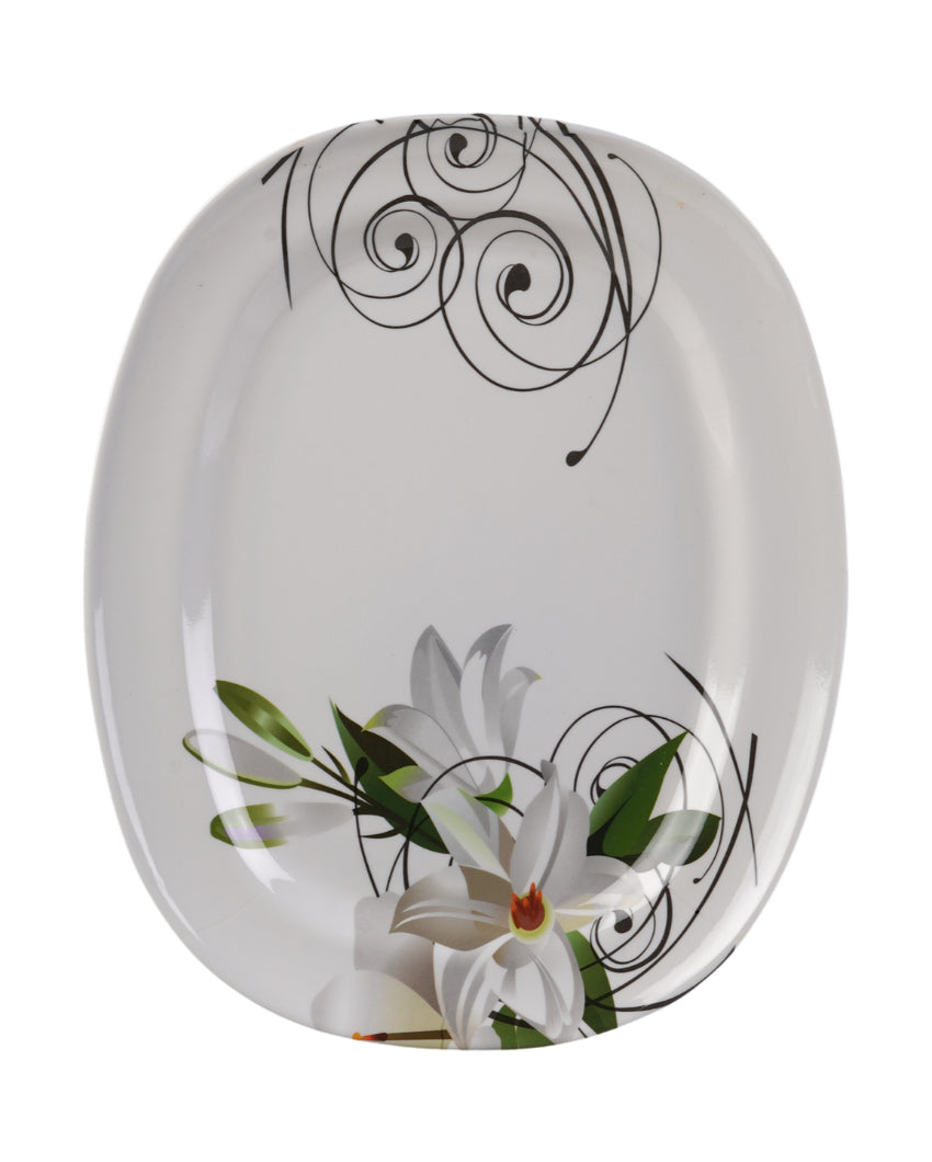Beautiful Melamine White Green Floral Dinnerware | Pack of 34