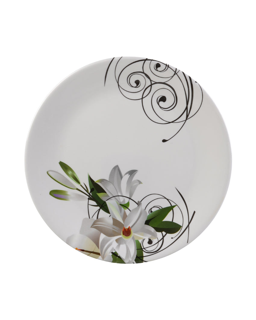 Beautiful Melamine White Green Floral Dinnerware | Pack of 34