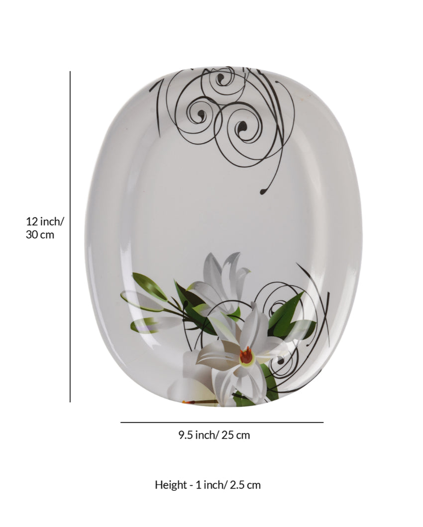 Beautiful Melamine White Green Floral Dinnerware | Pack of 34