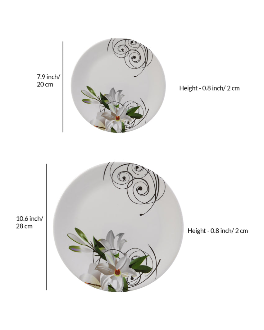 Beautiful Melamine White Green Floral Dinnerware | Pack of 34