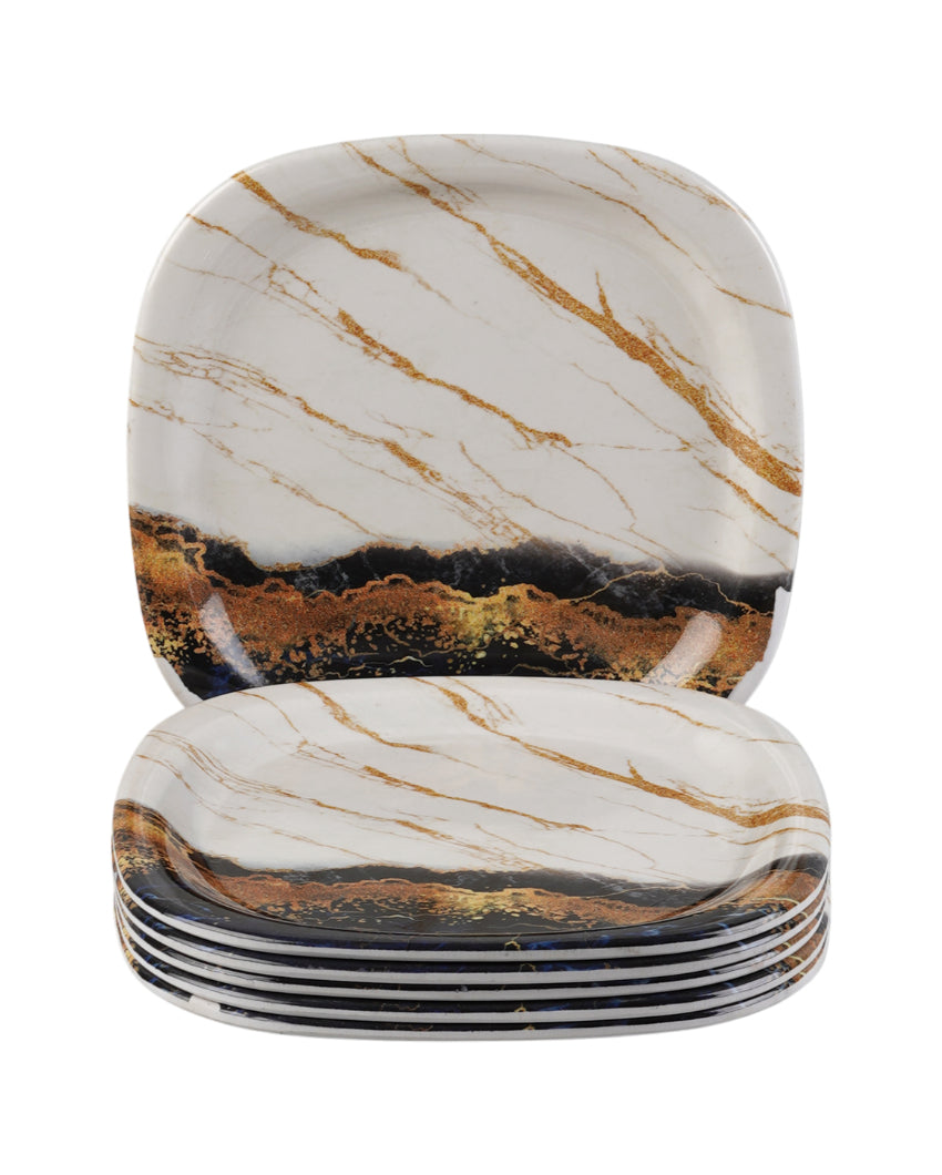 Practical Melamine White Brown Textured Quarter Plates | Set of 6 | 8 x 8 inches