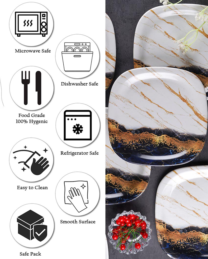Practical Melamine White Brown Textured Quarter Plates | Set of 6 | 8 x 8 inches