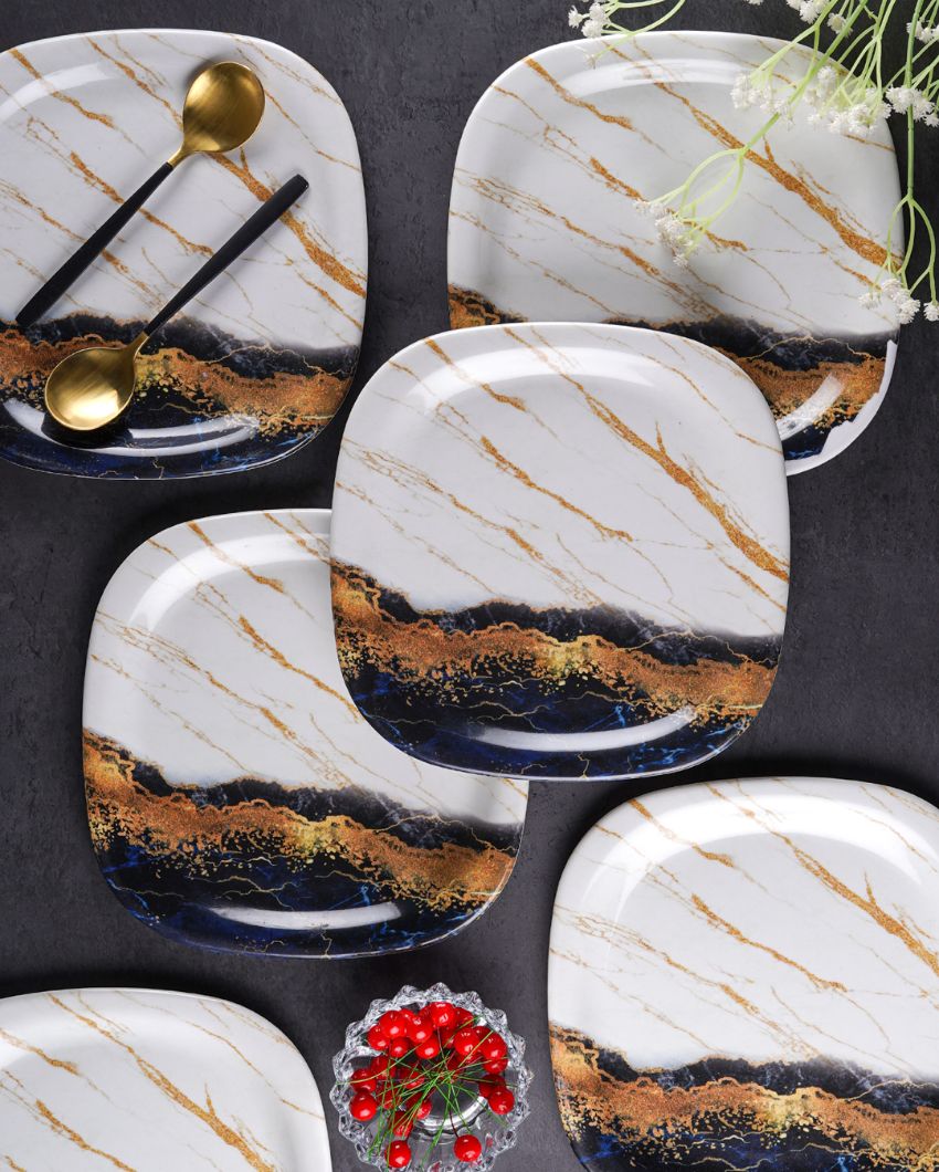 Practical Melamine White Brown Textured Quarter Plates | Set of 6 | 8 x 8 inches