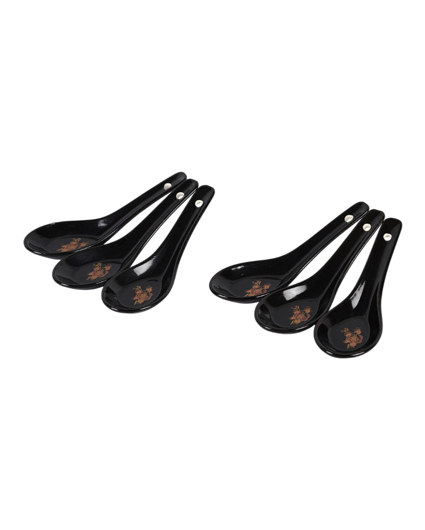Modern Opalware Black Glossy Floral Print Dinner Set | Pack of 33