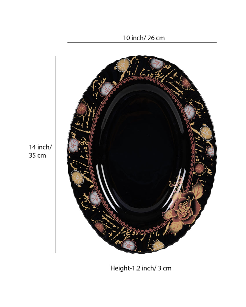Modern Opalware Black Glossy Floral Print Dinner Set | Pack of 33