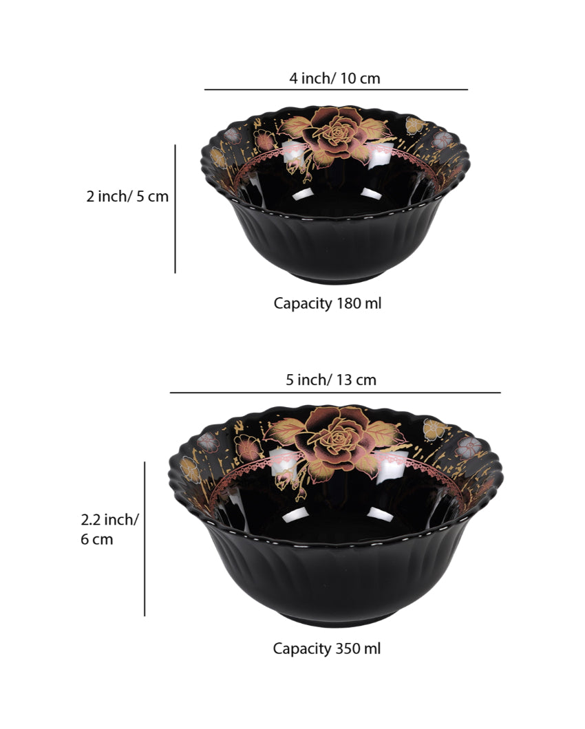 Modern Opalware Black Glossy Floral Print Dinner Set | Pack of 33