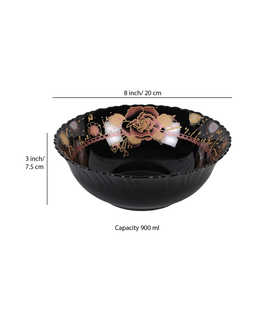 Modern Opalware Black Glossy Floral Print Dinner Set | Pack of 33