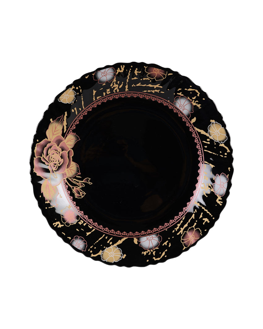 Modern Opalware Black Glossy Floral Print Dinner Set | Pack of 33