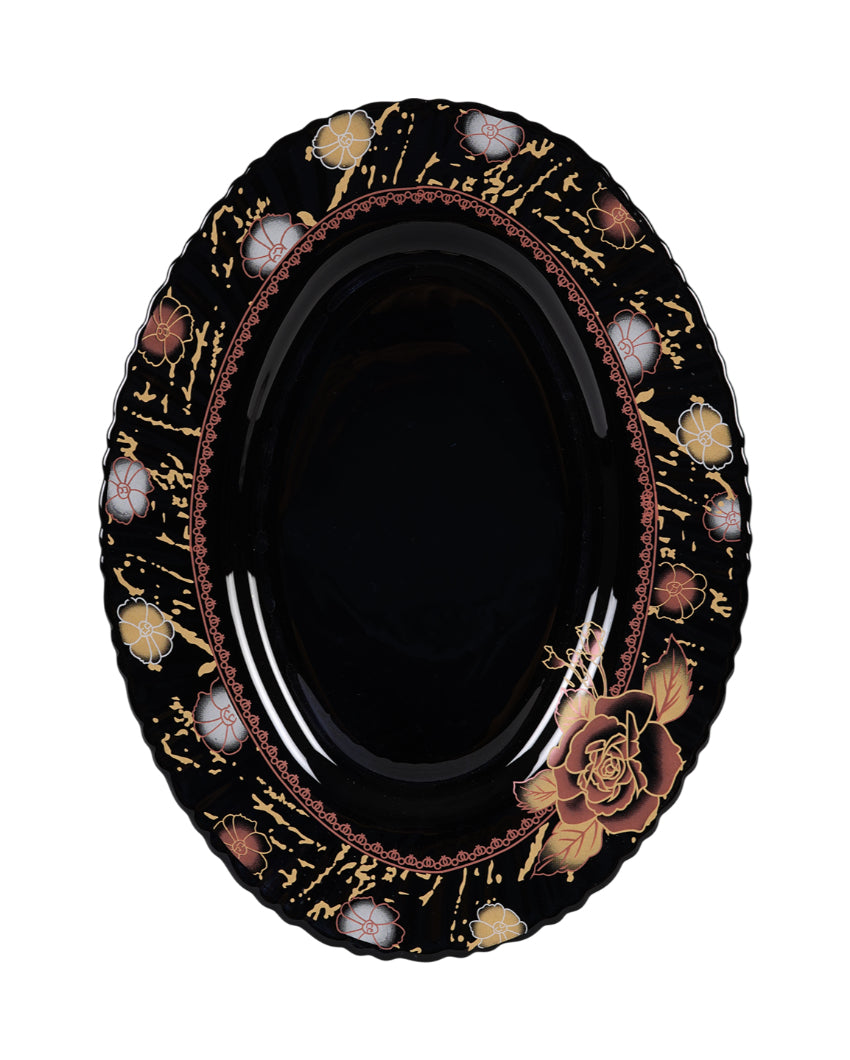 Modern Opalware Black Glossy Floral Print Dinner Set | Pack of 33