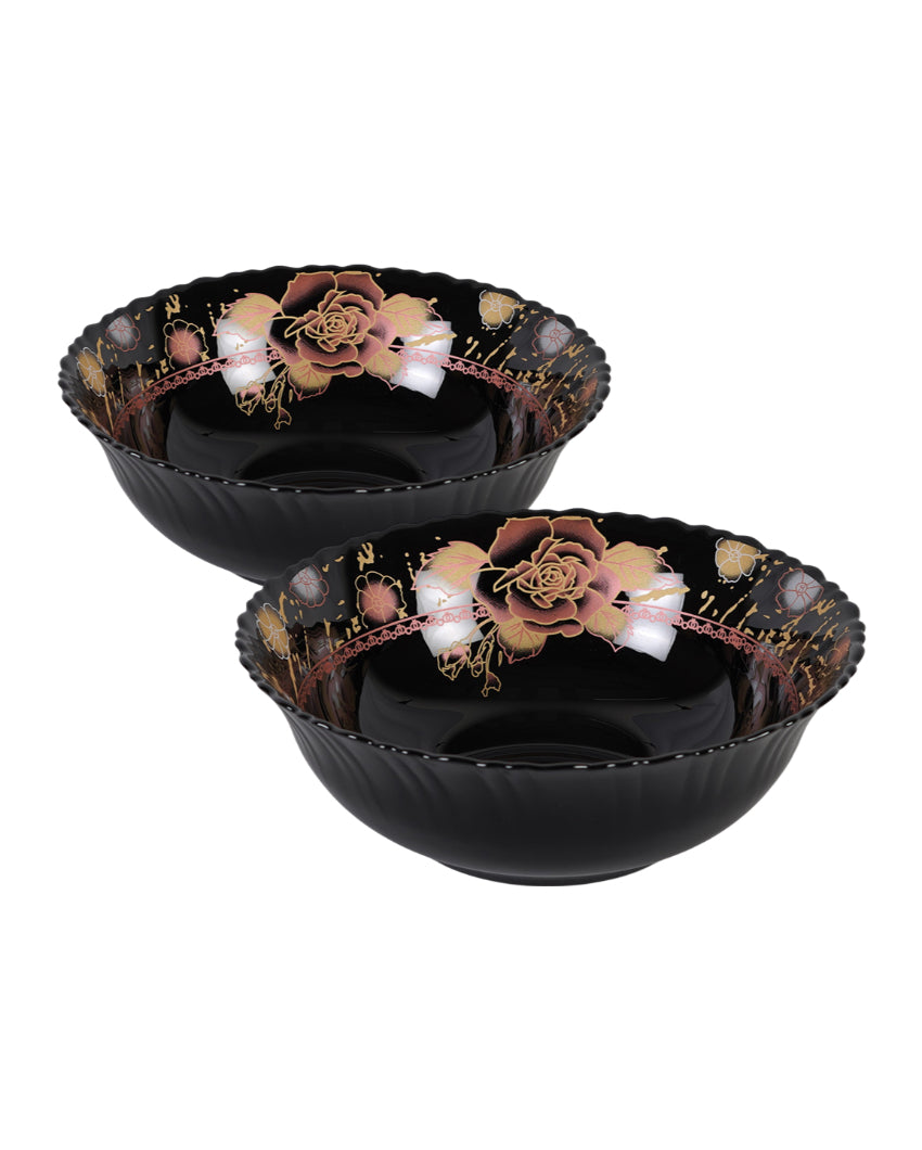 Modern Opalware Black Glossy Floral Print Dinner Set | Pack of 33