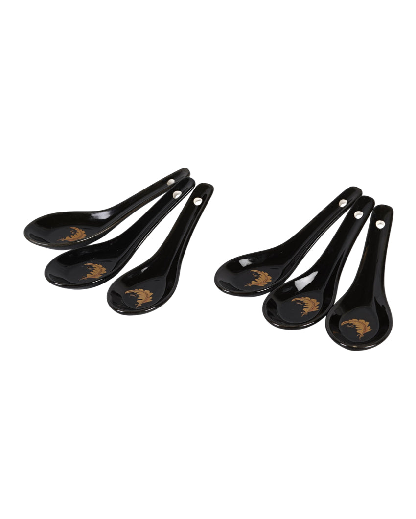 Elegant Opalware Black Glossy Printed Dinner Set