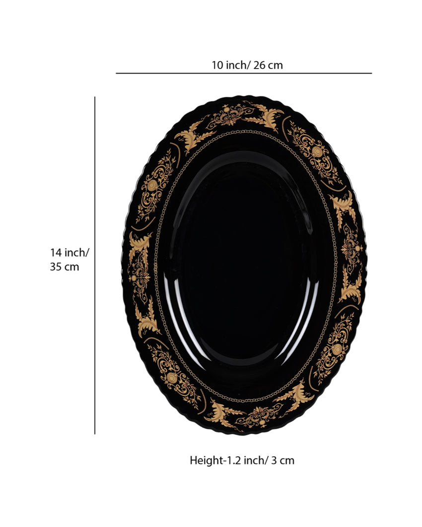 Elegant Opalware Black Glossy Printed Dinner Set