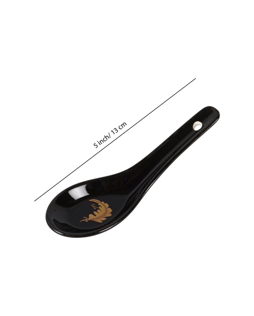 Elegant Opalware Black Glossy Printed Dinner Set