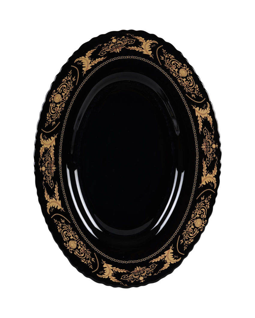 Elegant Opalware Black Glossy Printed Dinner Set