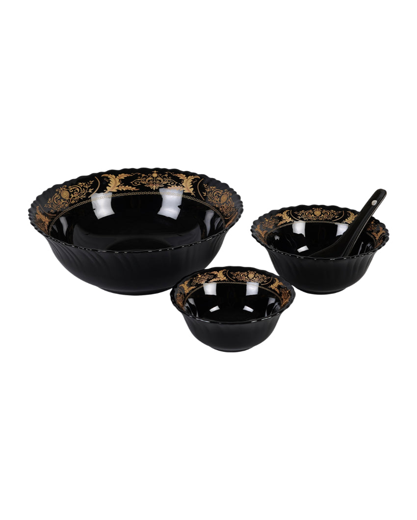 Elegant Opalware Black Glossy Printed Dinner Set