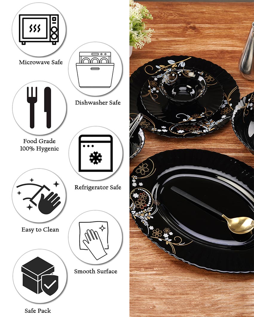 Classic Opalware Black Glossy Dinner Set | Pack of 33