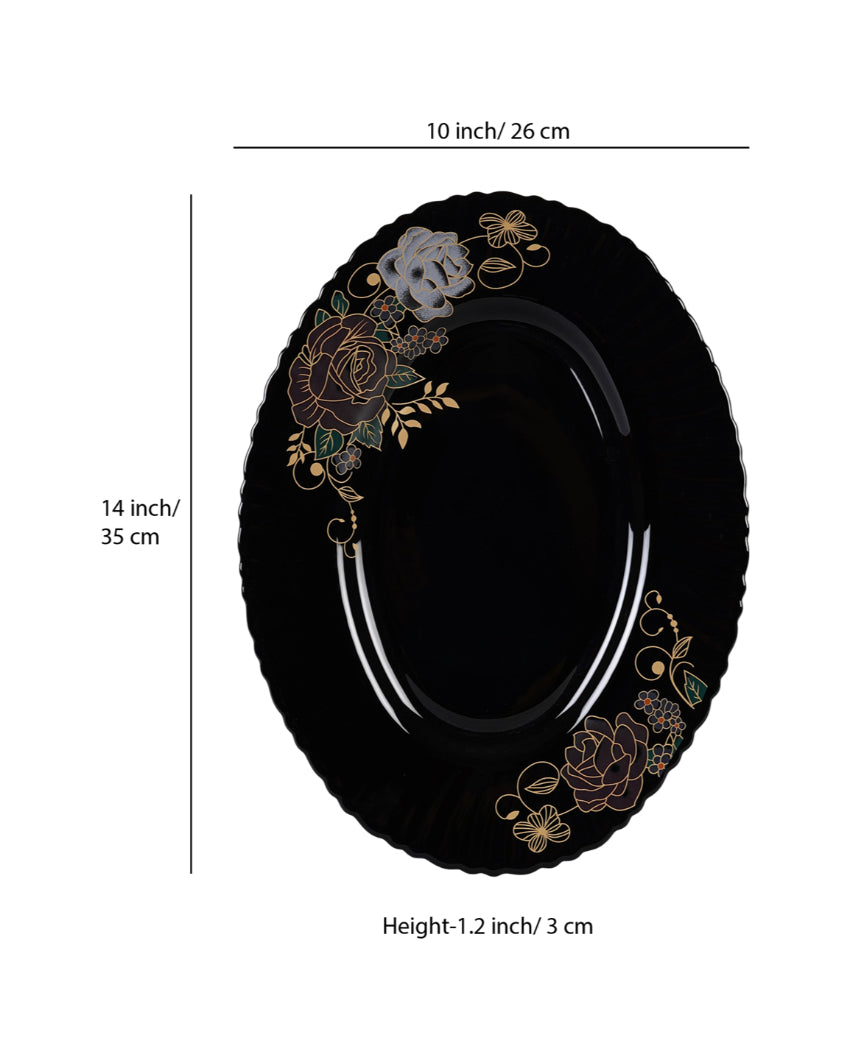 Complete Opalware Black Glossy Printed Dinner Set | Pack of 33