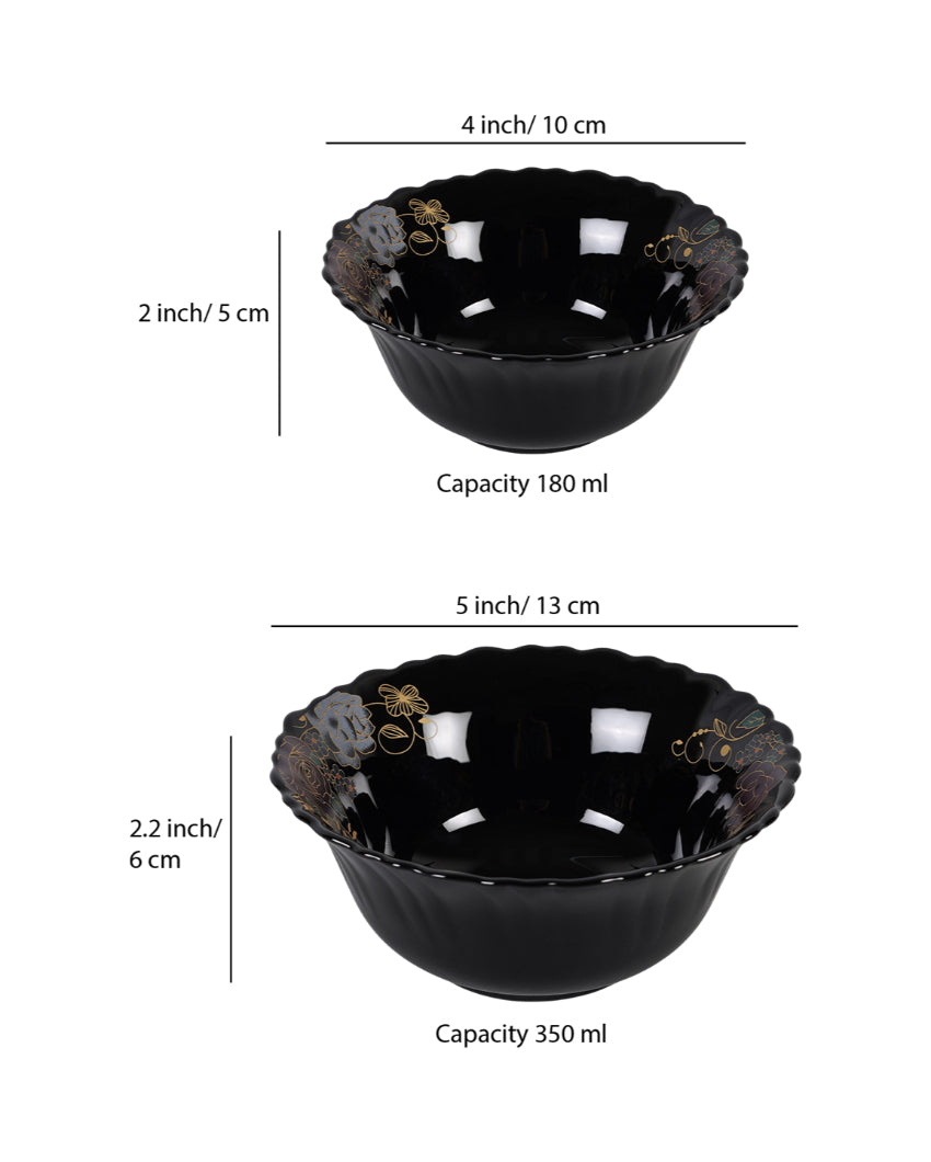 Complete Opalware Black Glossy Printed Dinner Set | Pack of 33