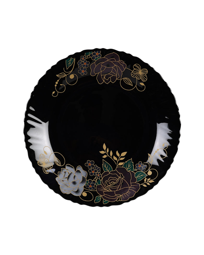 Complete Opalware Black Glossy Printed Dinner Set | Pack of 33