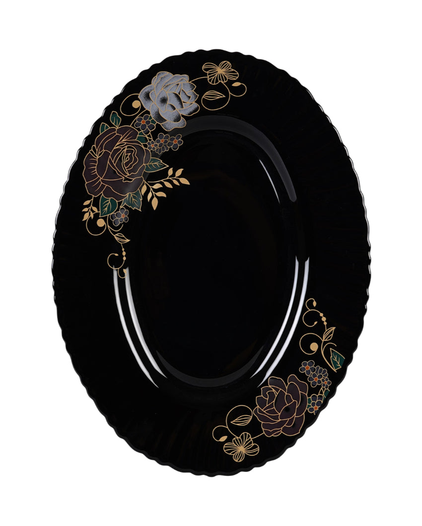Complete Opalware Black Glossy Printed Dinner Set | Pack of 33
