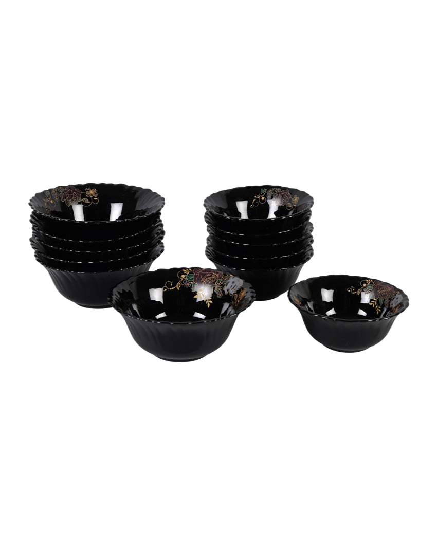 Complete Opalware Black Glossy Printed Dinner Set | Pack of 33