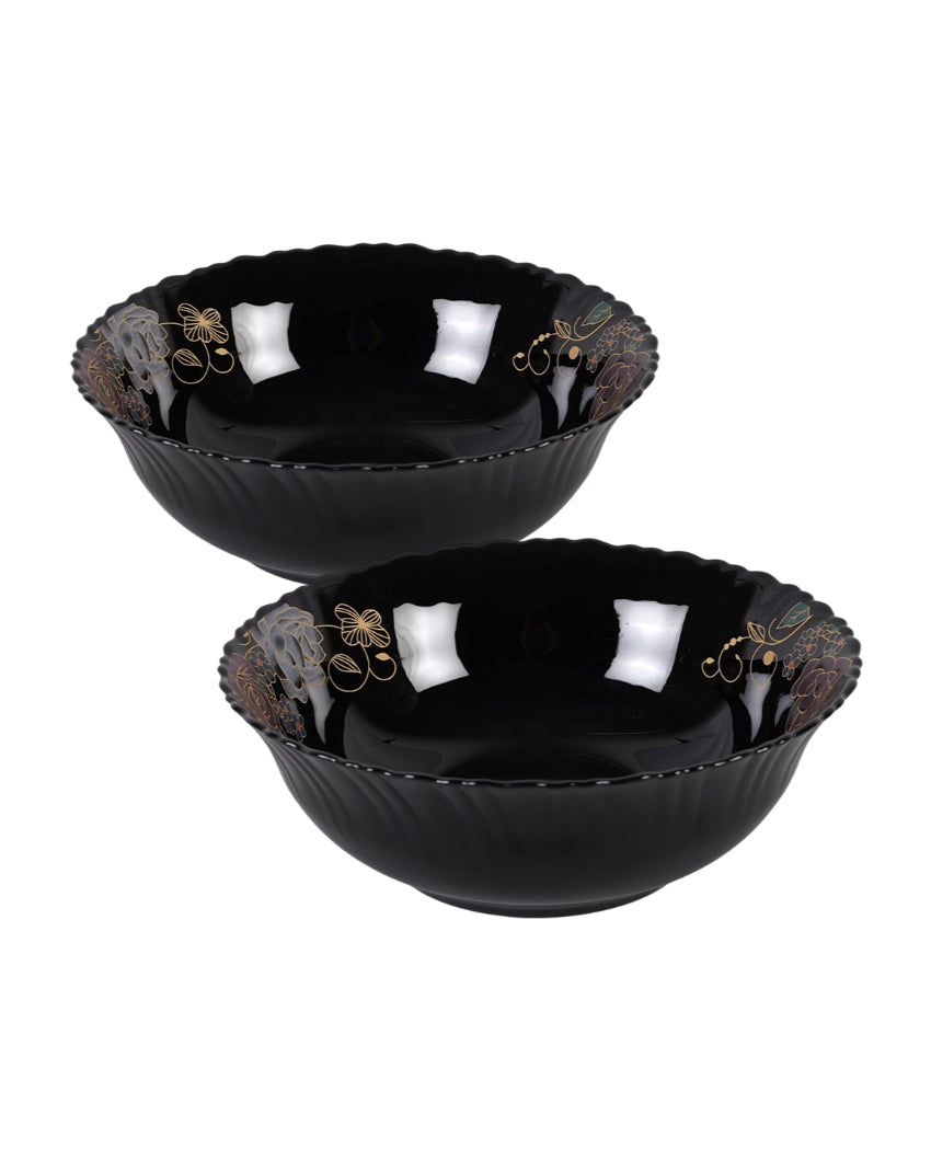 Complete Opalware Black Glossy Printed Dinner Set | Pack of 33