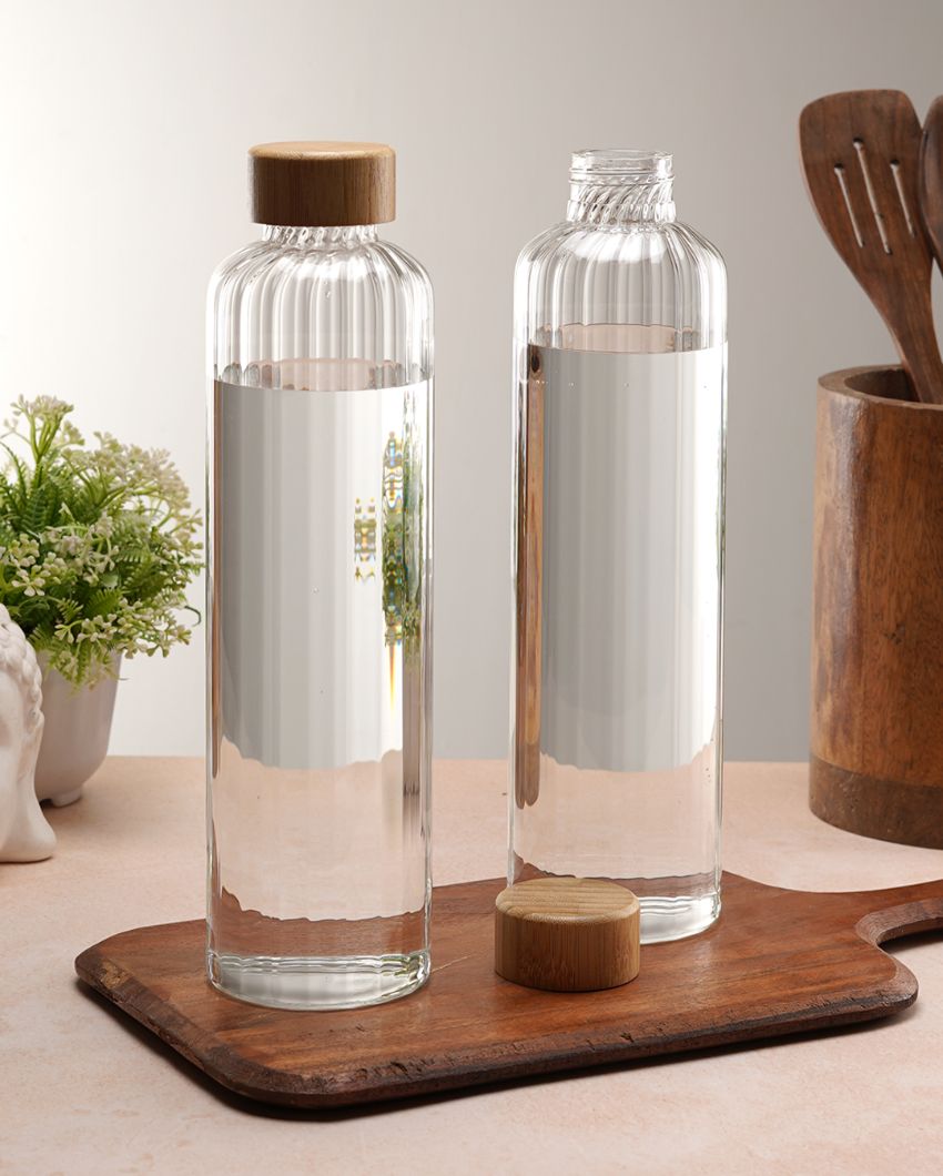 Stylish Striped Clear Glass Bottle | Set of 2 | 1000ml