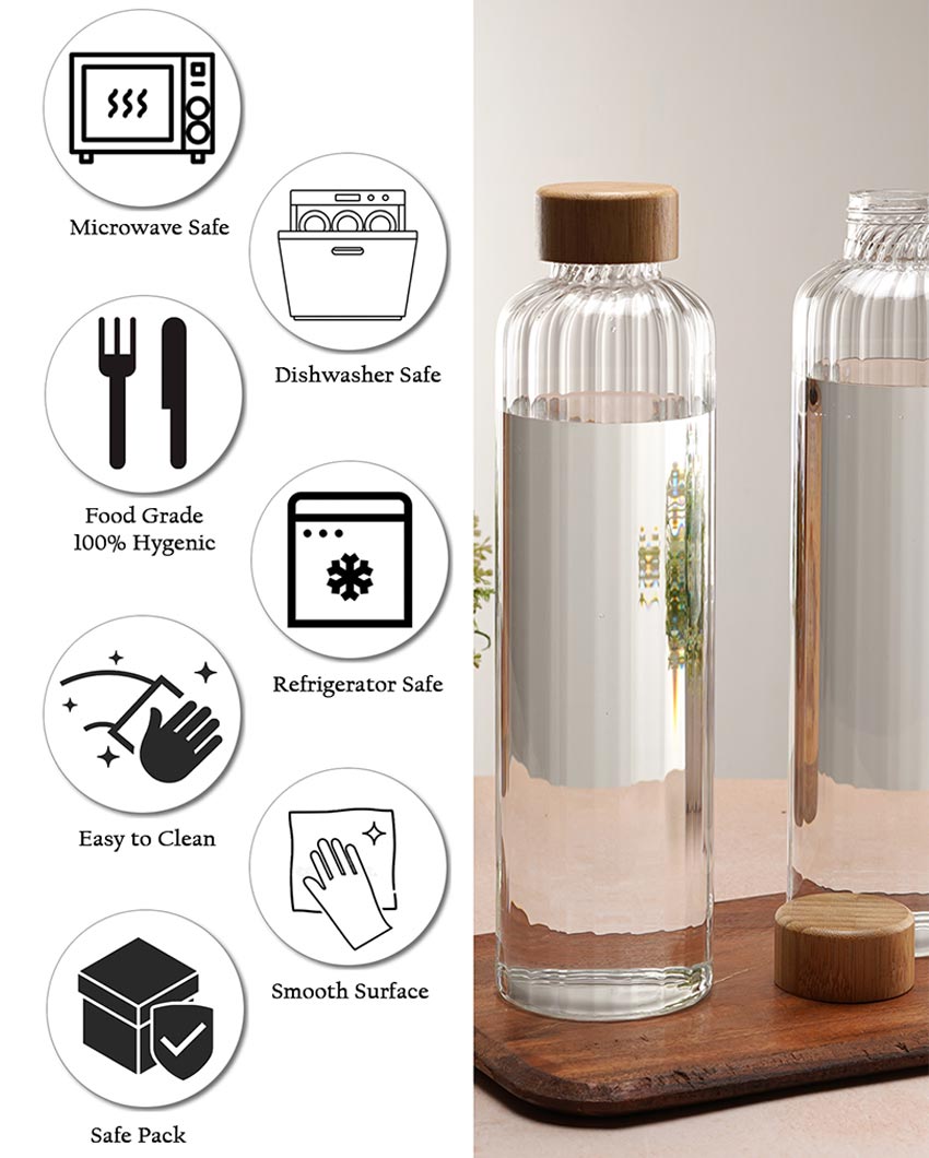 Stylish Striped Clear Glass Bottle | Set of 2 | 1000ml