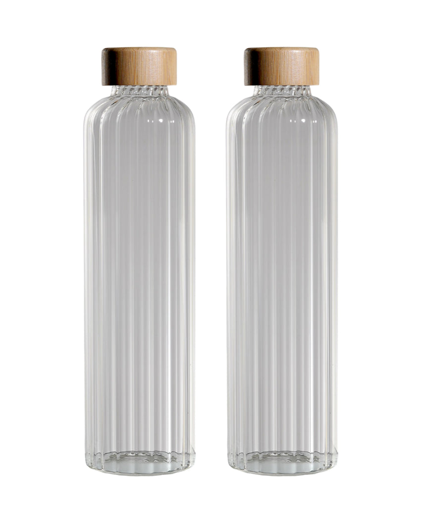 Stylish Striped Clear Glass Bottle | Set of 2 | 1000ml