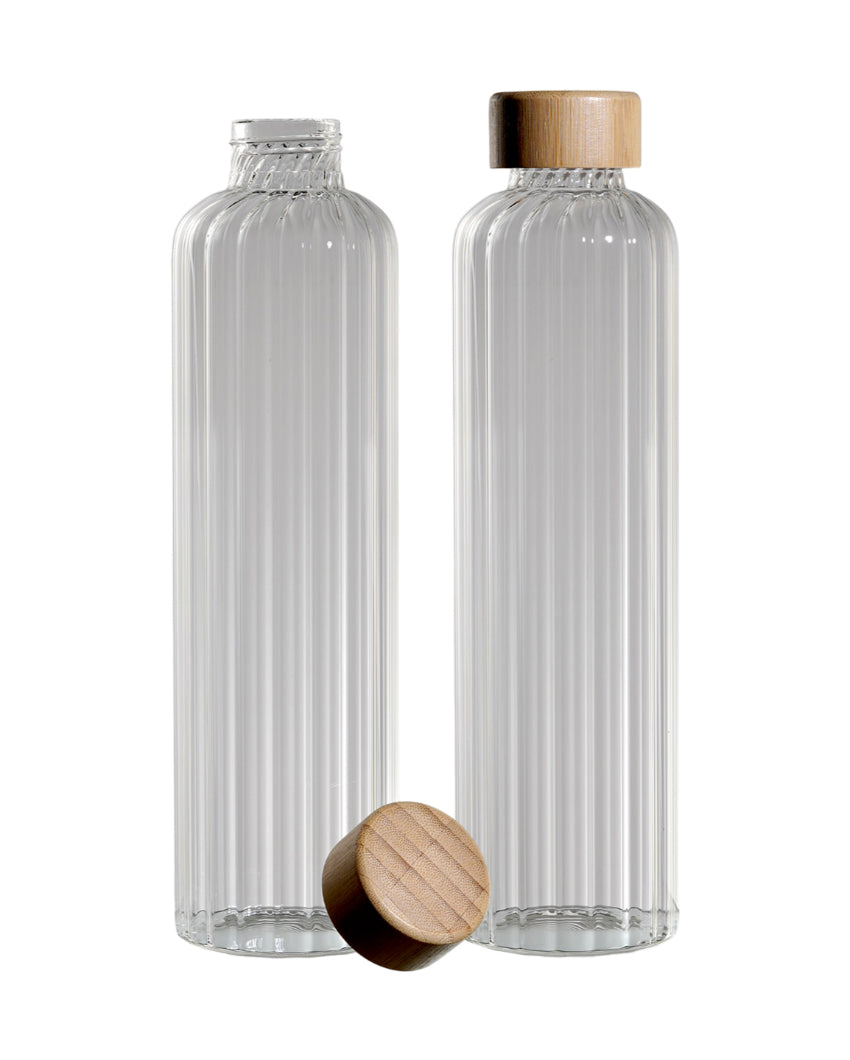 Stylish Striped Clear Glass Bottle | Set of 2 | 1000ml