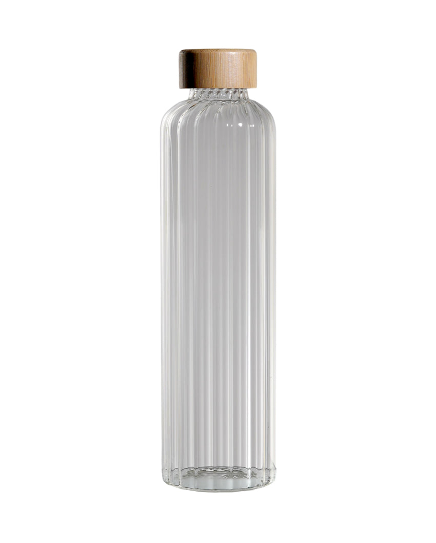 Stylish Striped Clear Glass Bottle | Set of 2 | 1000ml