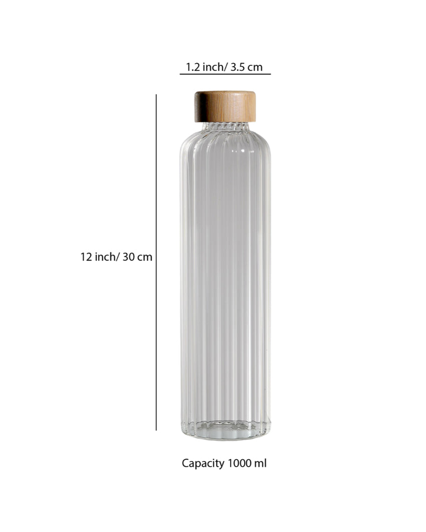 Stylish Striped Clear Glass Bottle | Set of 2 | 1000ml