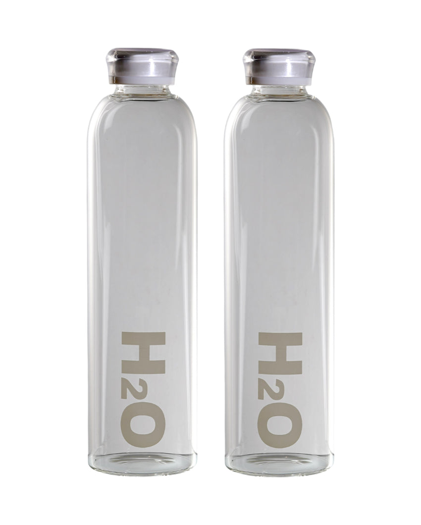 Sleek Wide Clear H2O Print Glass Bottle | Set of 2 | 1000ml