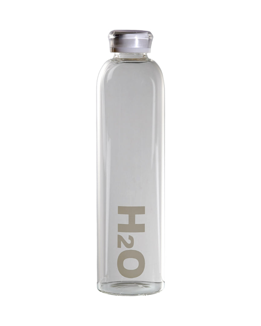 Sleek Wide Clear H2O Print Glass Bottle | Set of 2 | 1000ml