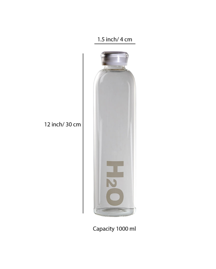Sleek Wide Clear H2O Print Glass Bottle | Set of 2 | 1000ml