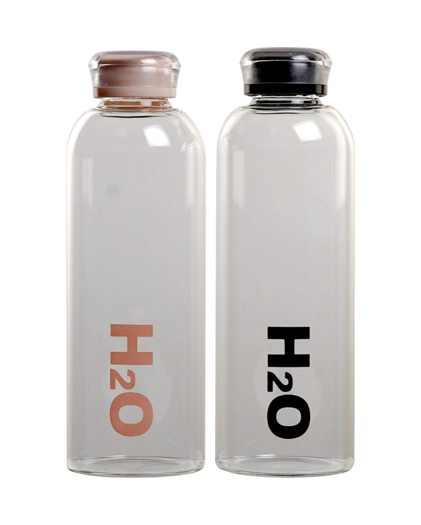 Clear Glossy Cap Glass Water Bottle | Set of 2 | 700ml