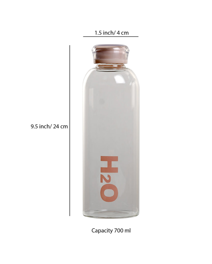 Clear Glossy Cap Glass Water Bottle | Set of 2 | 700ml