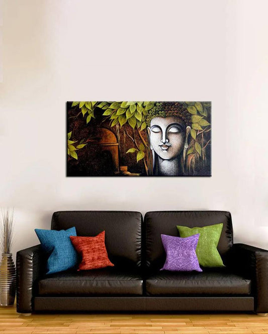Buddha and the Bodhi Tree Floating Framed Canvas Wall Painting 24x12 inches