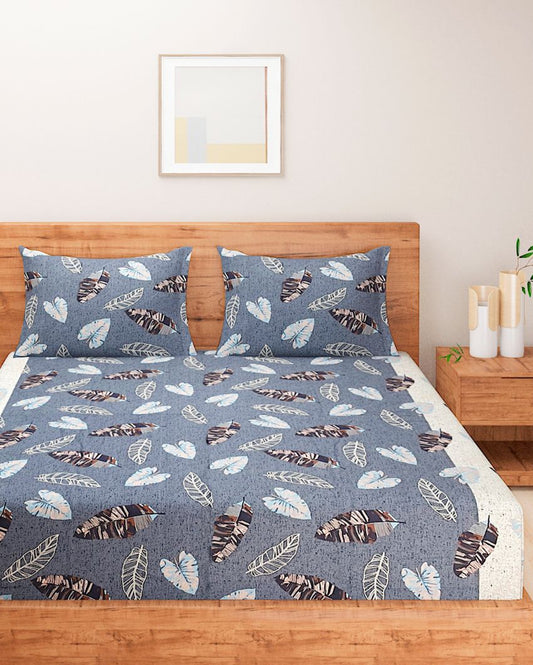 Ganio Floral Print Cotton Bedsheet with 2 Pillow Covers | King Size | 108 x 108 Inches