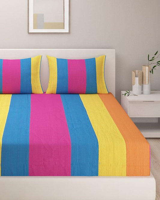 Sany Cotton Yarn Dyed Twill Weave Bedsheet with 2 Pillow Covers | King Size | 108 x 108 Inches