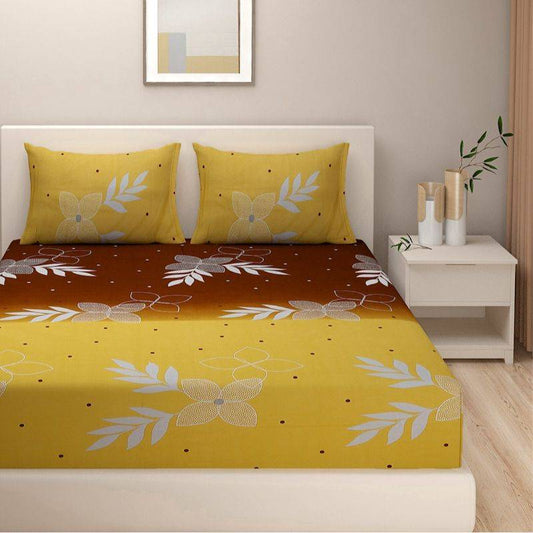 Yellow Floral Exclusive Print Cotton Satin Bedding Set King Size