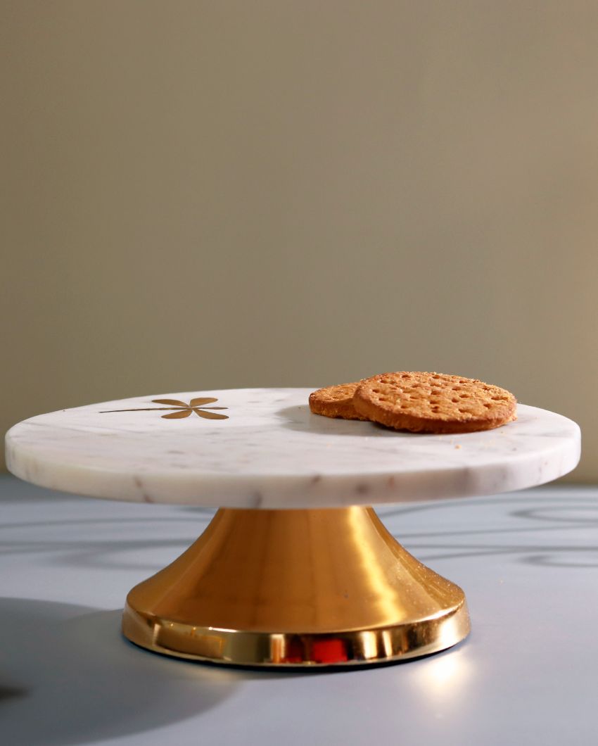 Unique White & Golden Shade Dragonfly Cake Stand | 8 x 5 inches