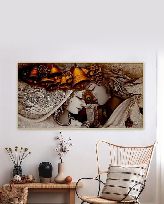 Radha Krishna Floating Framed Canvas Wall Painting 24x12 inches