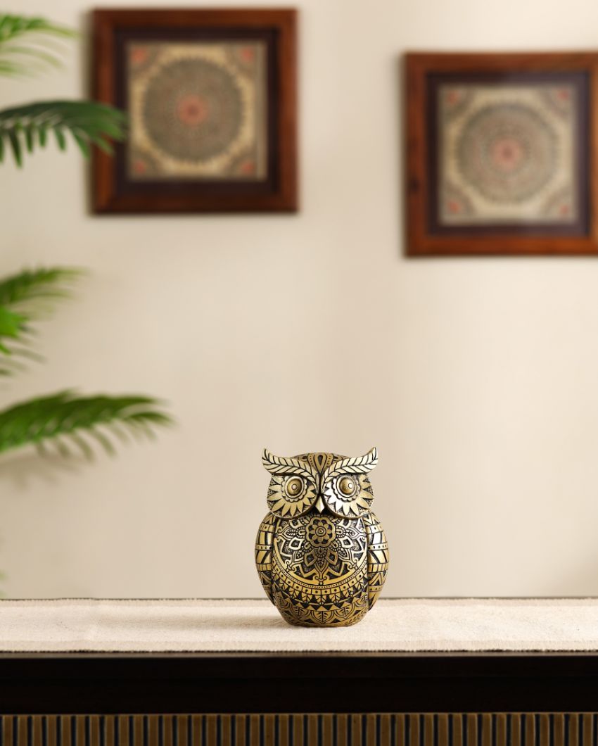 Charming Resin Ornate Lucky Owl Figurine | 4 x 4 x 5 inches