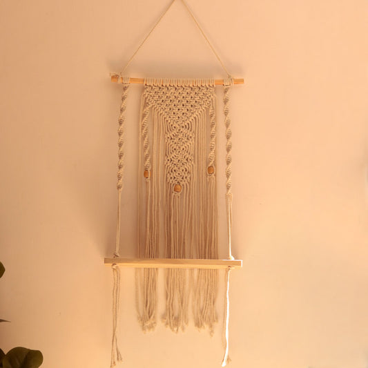 Serene Braided Wooden Beads Wall Hanging Shelf