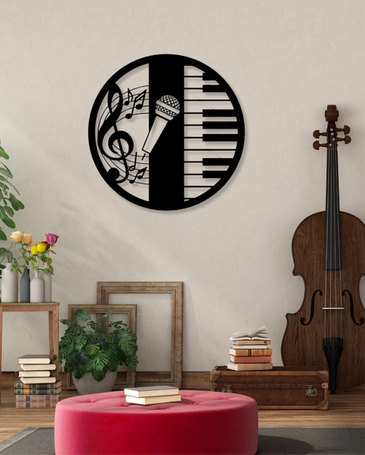 Piano And MicIron Wall Hanging Décor