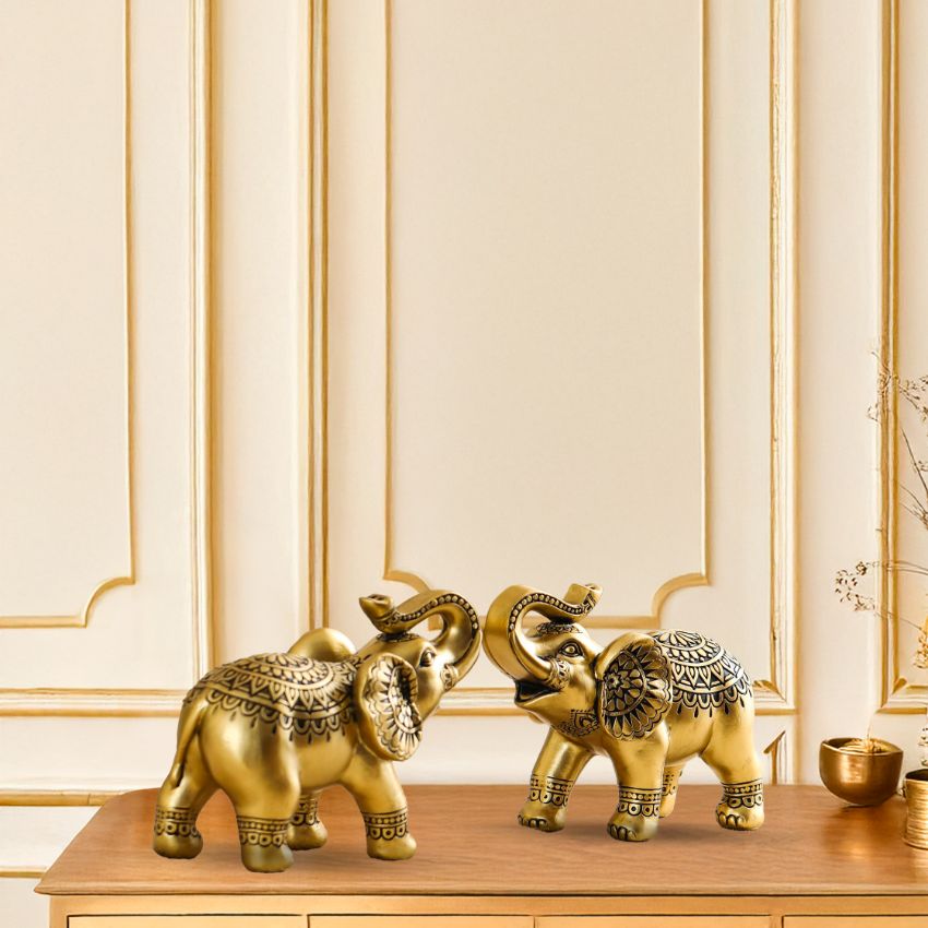 Luxurious Ornate Gold Elephant Decor | Set of 2 | 3 x 5 inches