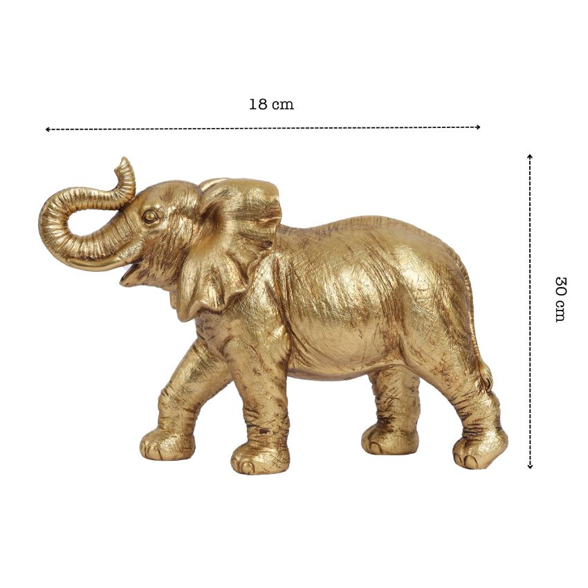 Regal Golden Polyresin Elephant Showpiece | 7 x 12 inches